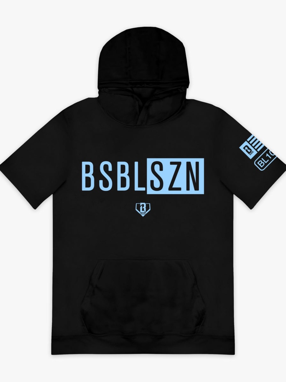 Baseball Lifestyle 101 BSBL-SZN Youth Short Sleeve Hoodie Black Light Blue Large